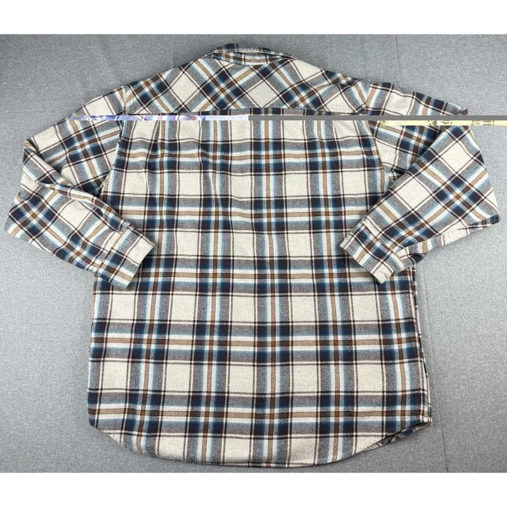 Bob Timberlake Men's Large Plaid Flannel Shirt Blue Brown Button Front L